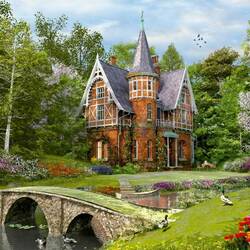 Пазл: Мост и коттедж