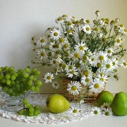 Пазл: Ромашки с грушами и виноградом
