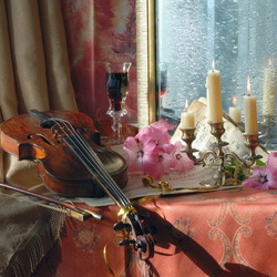 Пазл: Цветы и скрипка