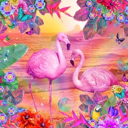 Пазл: Розовый фламинго