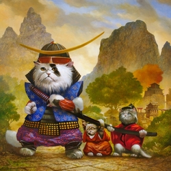 Пазл: Кошки-самураи