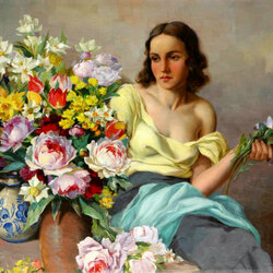 Пазл: Женщина с цветами