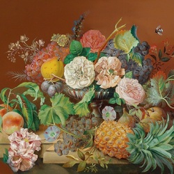 Пазл: Букет цветов и фрукты