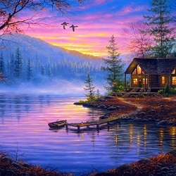 Пазл: Домик у озера