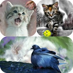 Пазл: Кошки и голуби