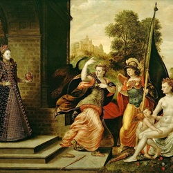 Пазл: Елизавета I и богини Юнона, Афина и Афродита