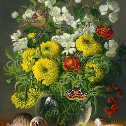 Пазл: Воробей в цветах