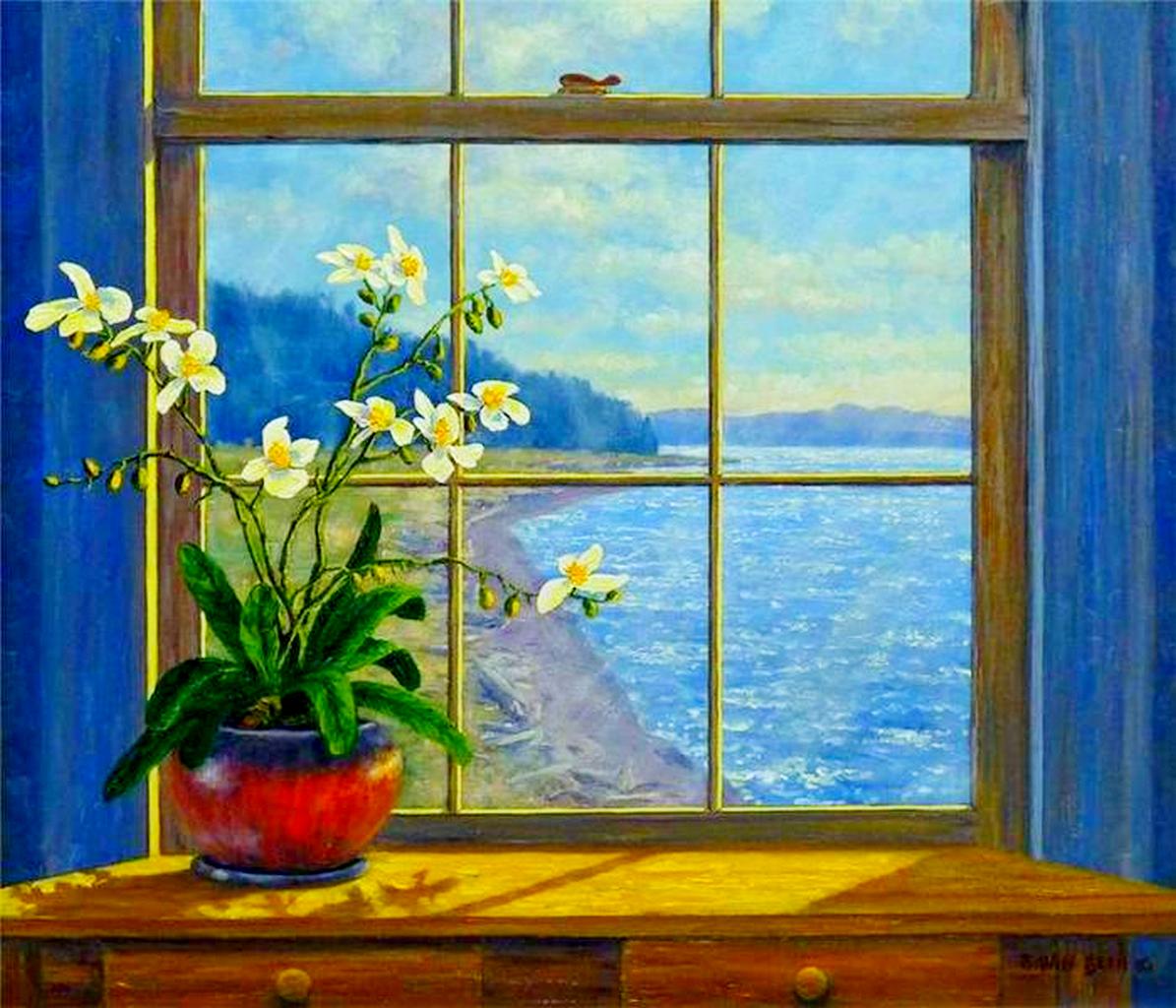 Painting windows. Художник Randy van Beek. У окна. Пейзаж в окне. Картина окно.