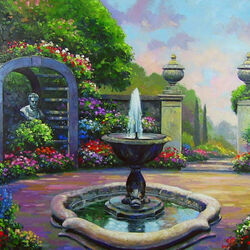 Пазл: Сад с фонтаном