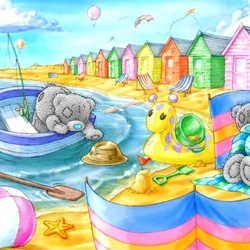 Пазл: Мишки Тедди на пляже