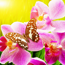 Пазл: Орхидеи и бабочка