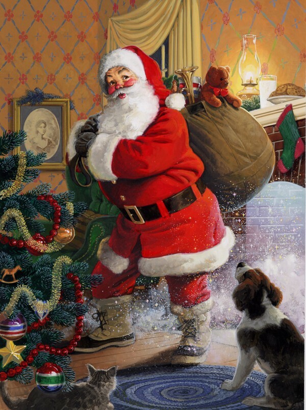 Рождественский дед. Tom Newsom Santa. Дед Мороз Tom Newsom. Рождество Санта Клаус. Санта с елкой.