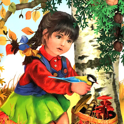 Пазл: Девочка с синичкой