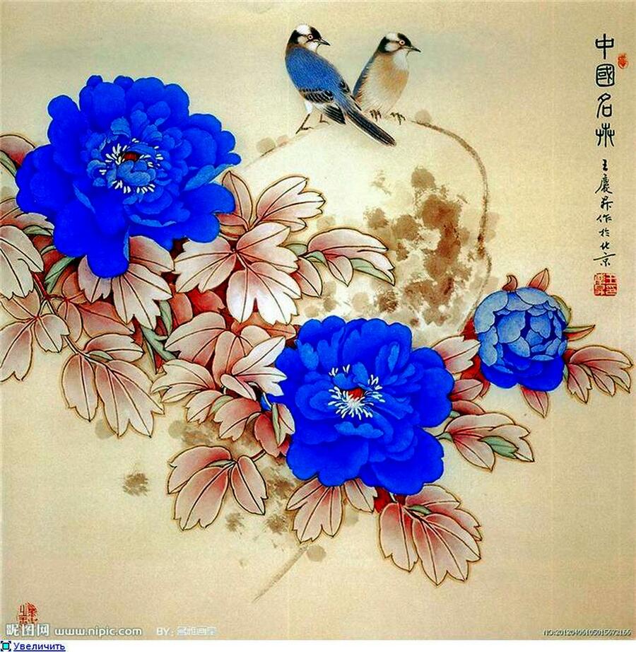 Голубые пионы в китайской живописи