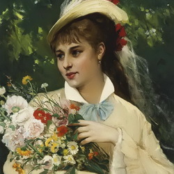 Пазл: Женщина с букетом полевых цветов