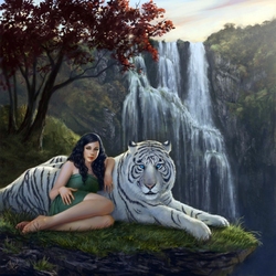Пазл: Девушка и тигр