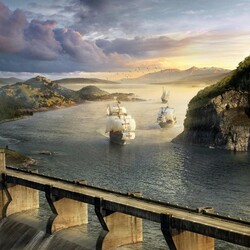 Пазл: Парусники перед дамбой