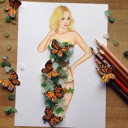 Пазл: Платье с морским стеклом и бабочки