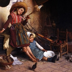 Пазл: Дети и котята