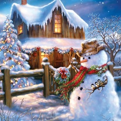 Пазл: Праздничный снеговик