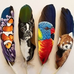 Пазл: Портреты животных на перьях птиц