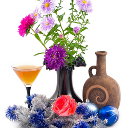 Пазл: Цветы и новогодние шары