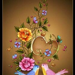 Пазл: Цветы и птички