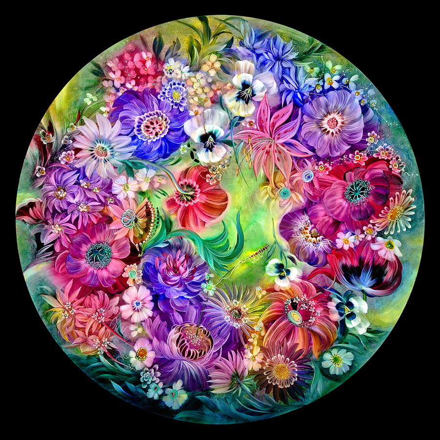 Цветы в круге живопись