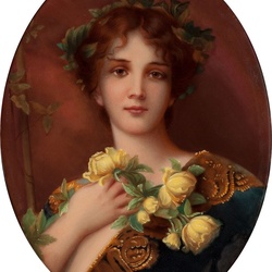 Пазл: Девушка с желтыми розами 