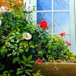 Пазл: Цветы на окне