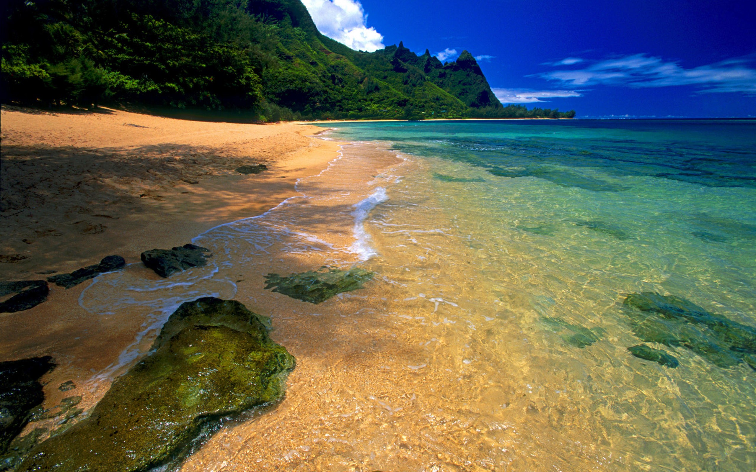 Красивое море. Tunnels Beach, Гавайи. Берег океана. Океан пляж. Красивое Морское побережье.