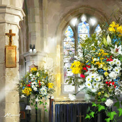 Пазл: Цветы в церкви