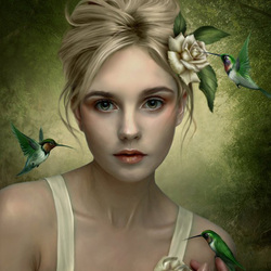 Пазл: Девушка и колибри