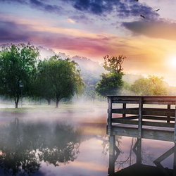 Пазл: Туман над озером