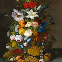 Пазл: Натюрморт с цветами и фруктами 