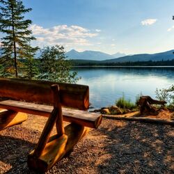 Пазл: Лавочка на берегу озера