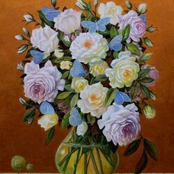 Пазл: Розы и бабочки