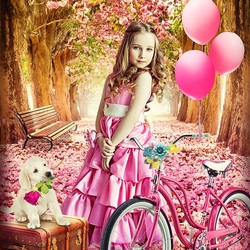 Пазл: Девочка с розовым велосипедом