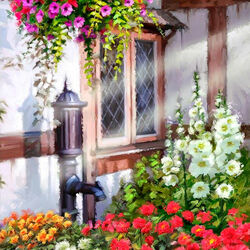 Пазл: Цветы под окном