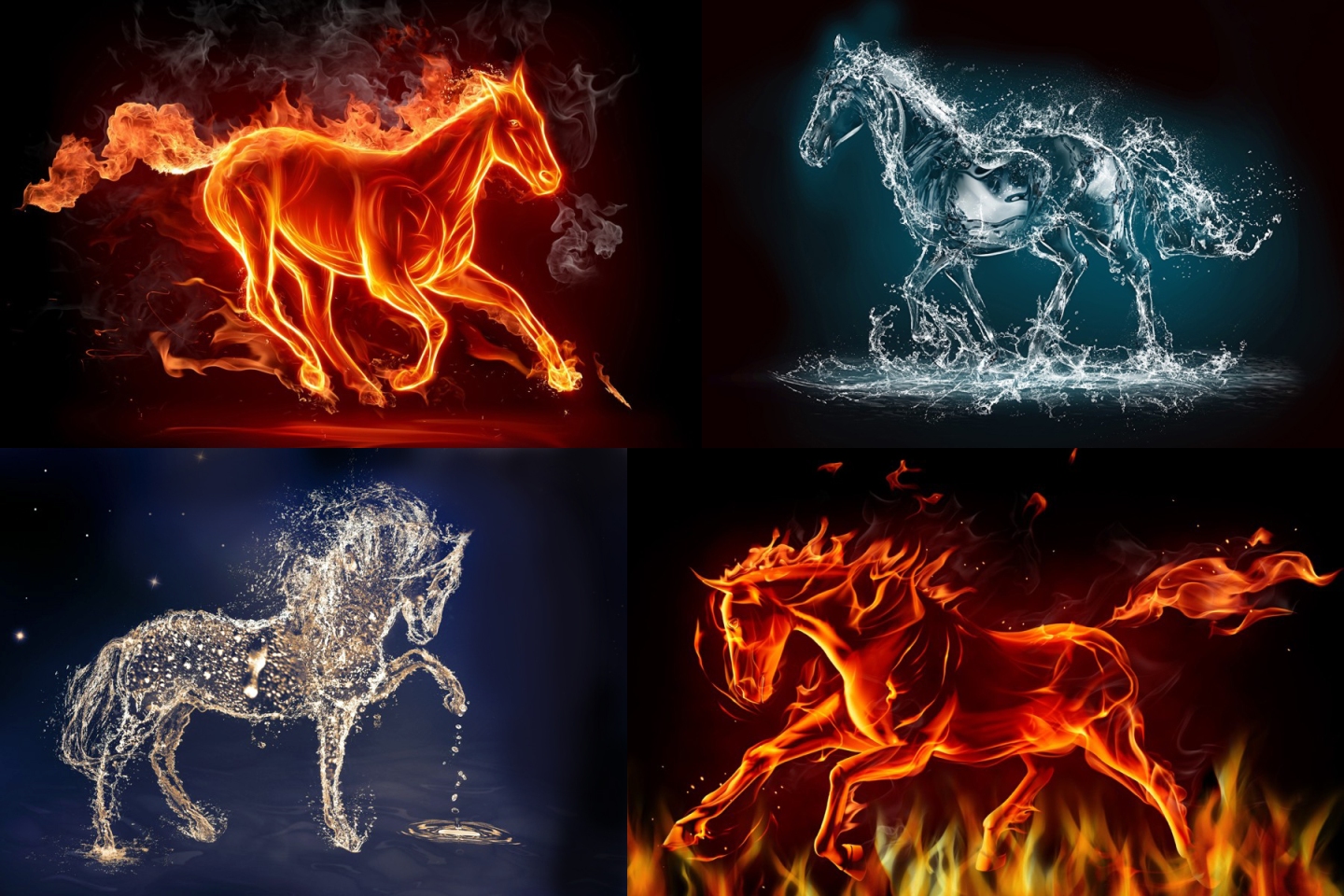 Зодиаки огонь. Лошади стихий. Огненный конь. 4 Стихии. Элементы природы.