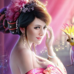 Пазл: Девушка с какаду