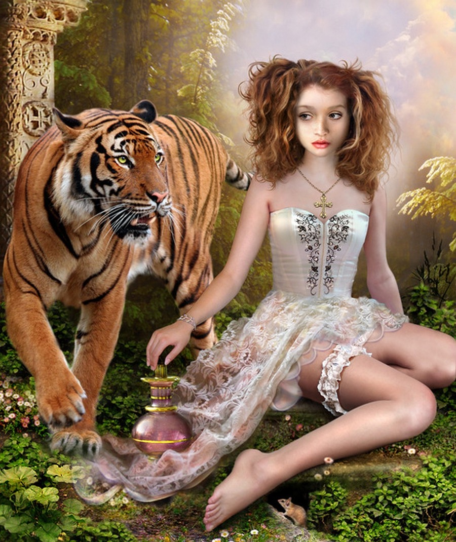 Тигр и рыжая девушка