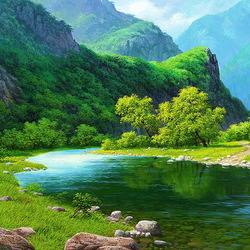 Пазл: Река у подножия гор