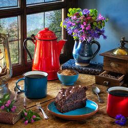 Пазл: Кофе и шоколадный торт