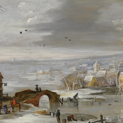 Пазл: Зимний пейзаж с всадниками 