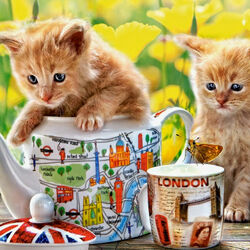 Пазл: Котята и бабочки