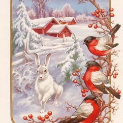 Пазл: Снегири и заяц