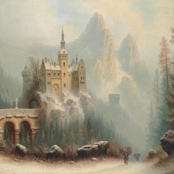 Пазл: Зимний пейзаж с замком 