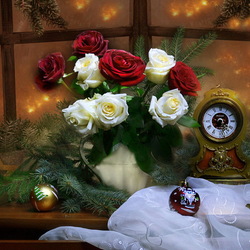 Пазл: Новый год и розы
