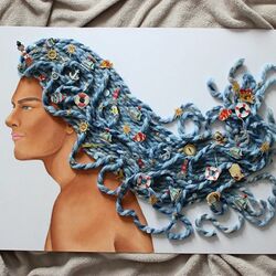 Пазл: Сделано из синей пряжи